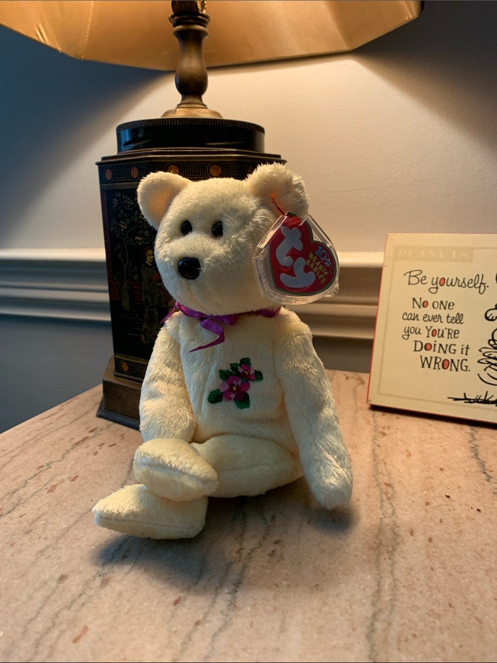 Ty Mother 10th Anniversary Beanie BabyPlush Bear with Embroidered Flower Accent
